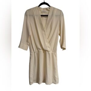 Amanda Uprichard Ivory Wrap-Style Mini Dress V-Neck 3/4 Sleeve Elastic Waist M